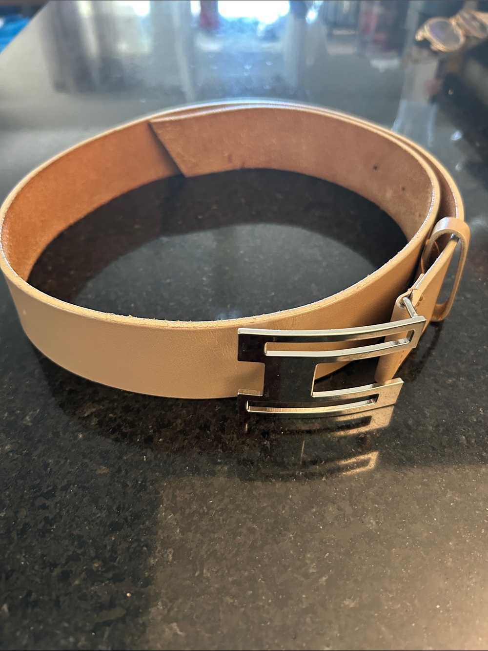 Tan Leather Belt with Silver H Buckle